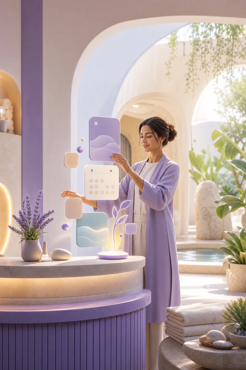 Illustration of a spa owner setting up a new studio